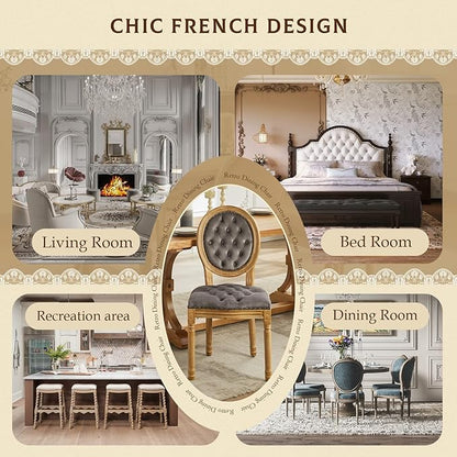 SoarFlash French Velvet Dining Chairs Set of 6, Vantage Dining Chair with Round Back, Wood Leg Farmhouse Country Dining Chair for Kitchen,Bedroom,Grey
