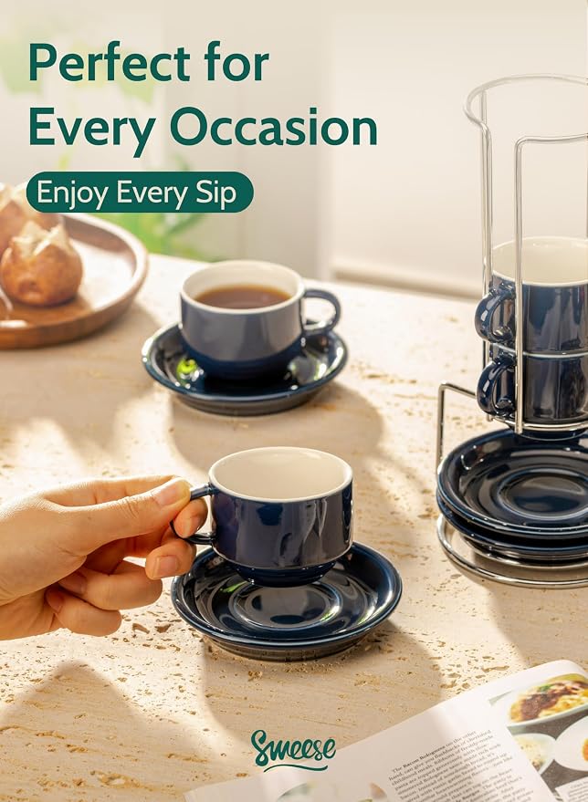 Sweese 2.5 Ounce Porcelain Stackable Espresso Cups - Image 5