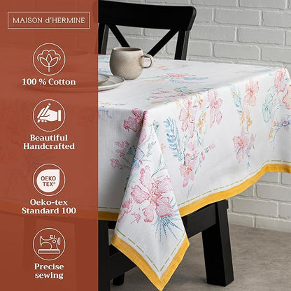 Maison d' Hermine Table Cloth Rectangle Table 100% Cotton 70 x 120 Inches Tablecloth Reusable Decorative for Dining Room Farmhouse Home Valentines Day Decorations Spring Summer - Paradise Island