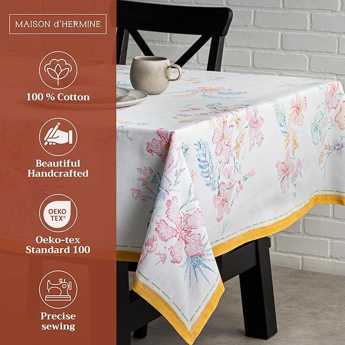 Maison d' Hermine Table Cloth Rectangle Table 100% Cotton 70 x 108 Inches Tablecloth Reusable Decorative for Dining Room Farmhouse Home Valentines Day Decorations Spring Summer - Paradise Island