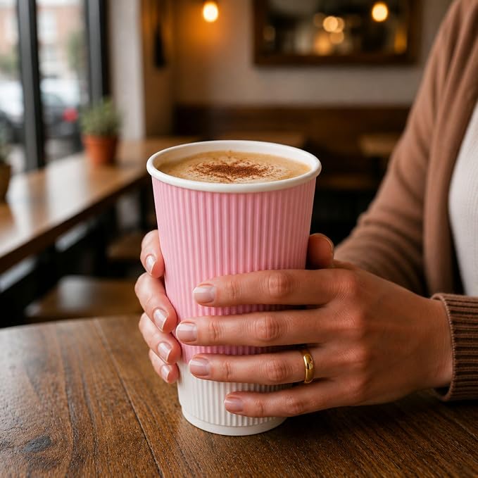 Restaurantware 16 Ounce Ripple Wall Disposable Coffee Cups, 500 Insulated Light - Image 5