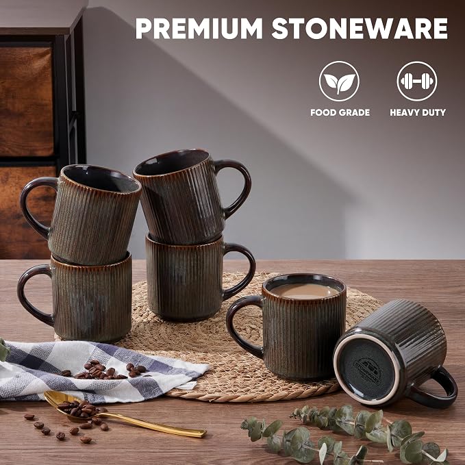 E-far 12 oz Coffee Mugs Set of 6, Stoneware Coffee Cups - Image 3