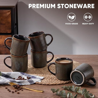 E-far 12 oz Coffee Mugs Set of 6, Stoneware Coffee Cups - Image 3