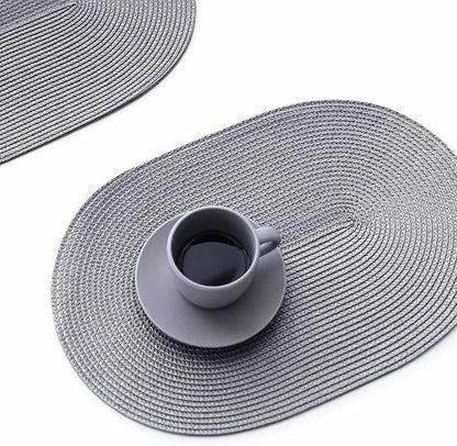 FunWheat Oval Braided Placemats Set of 4 Table Mats for Dining Tables Washable Heat Resistant Place Mats for Indoor Outdoor Use 12 x18 Inch(Oval Light Grey, 4pcs)
