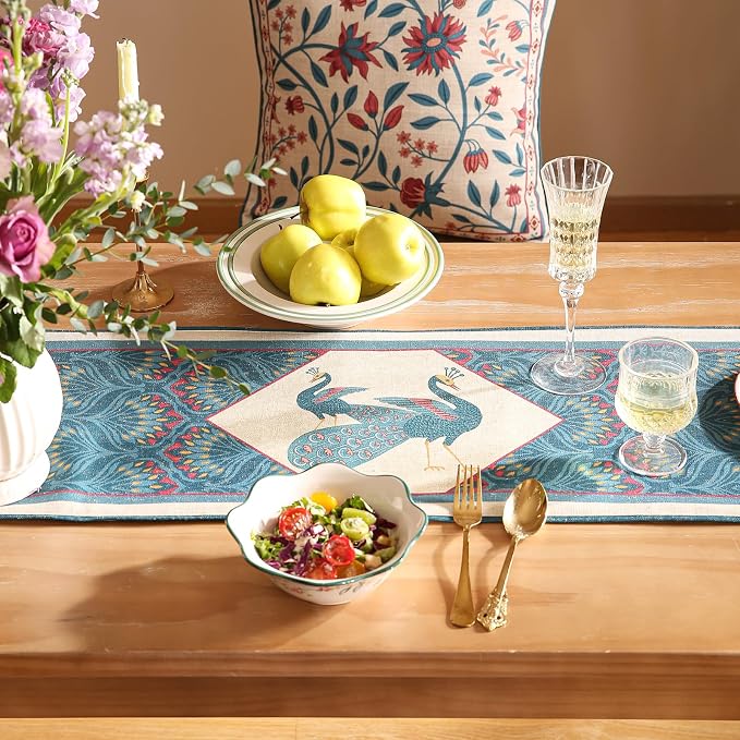 bilingaier Vintage Blue Peacock Small Table Runner - Image 7