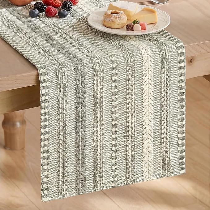 Artoid Mode Dark Grey Farmhouse Stripe Braided Table Runner 12x36 Inch | by ArtoidMode
