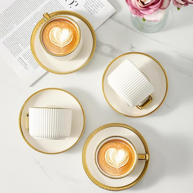 LETAOTAO Cappuccino Cups with Saucers, 8oz Ceramic Coffee Cups with Saucers Set - Image 5