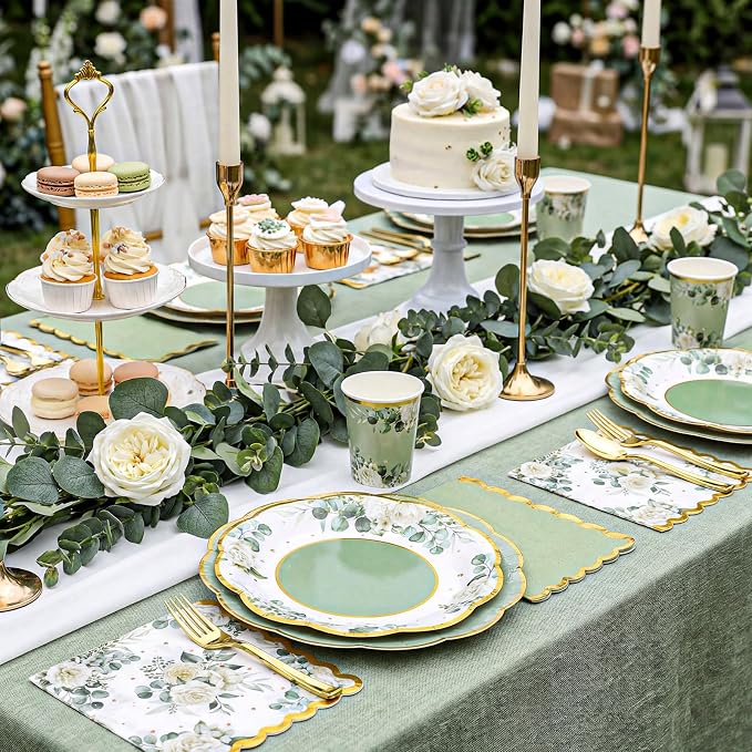 NatNarr 150 Pcs Sage Green Party Plates And Napkins Set - Image 5
