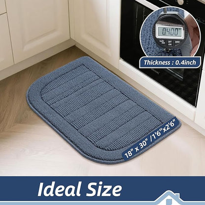 BEQHAUSE 30x18 Inch Kitchen Rug Mat Durable Kitchen Rugs Non-Slip Washable Absorbent Kitchen Mats for Floor Dirt-Resistant Semicircular Kitchen Mat (Blue)