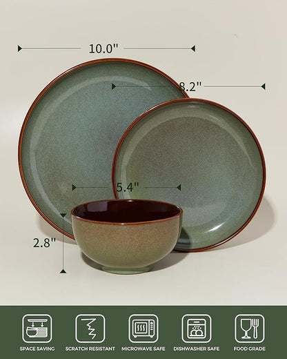 36 Piece Stoneware Dinnerware Sets, Ceramic Plates and Bowls Set, Microwave & Dishwasher Safe Kitchen Dish Set, Modern Dinner Salad Plates | Cereal Bowls for 12, Dishware Sets Sage Green