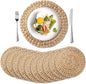 10 Pack, Round Woven Placemats, Natural Water Hyacinth Place mats, Braided by YANGQIHOME