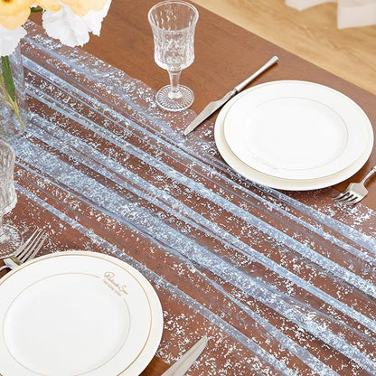SiinvdaBZX 4 Pcs Light Blue Sheer Tulle Table Runner 120 Inch/10 Ft Long | - Image 6