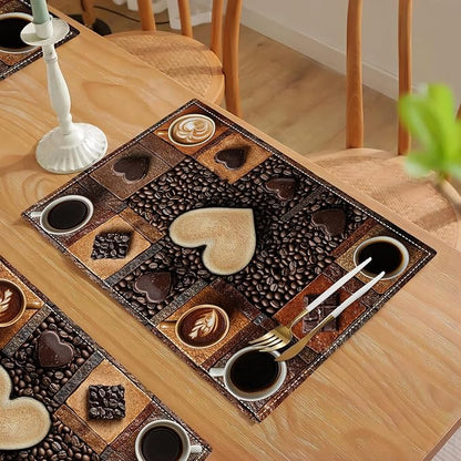 Coffee Placemats Set of 4, Cafe Table Mats, Washable Place Mats for Coffee Bar Home Party Indoor Kitchen Dining Table Decoration 12x18 Inch