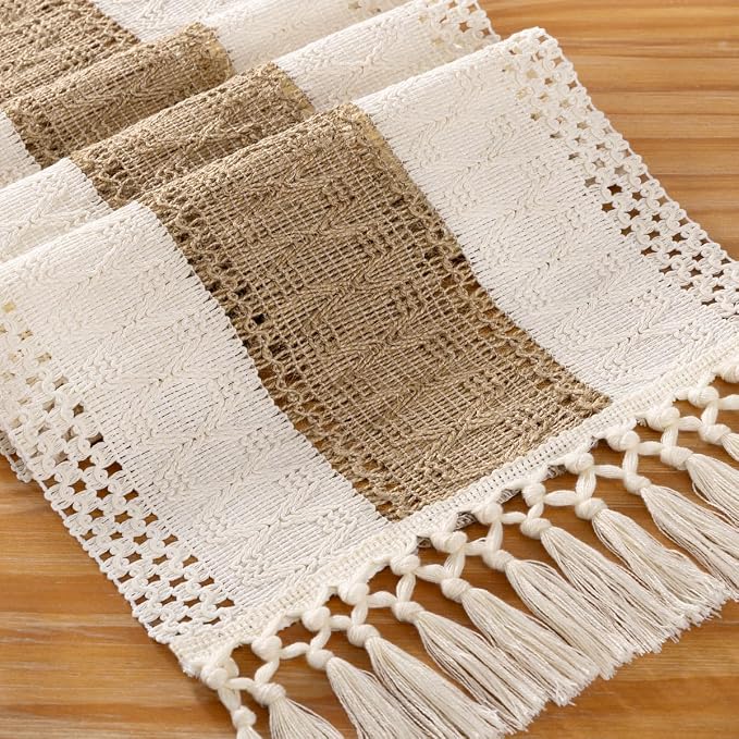 DeZerlor Boho Macrame Table Runner Farmhouse Woven Small Table Runner - Image 2