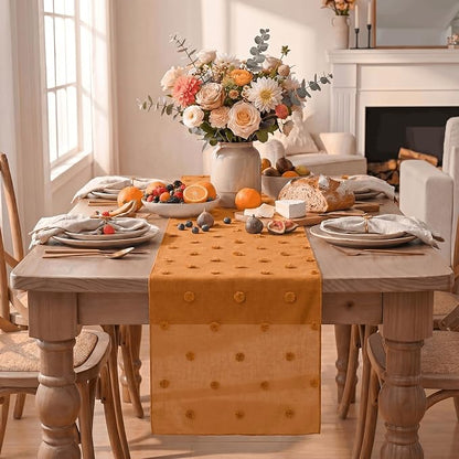 Artoid Mode Caramel Pom Pom Tulle Table Runner, Seasonal Fall Thanksgiving - Image 2