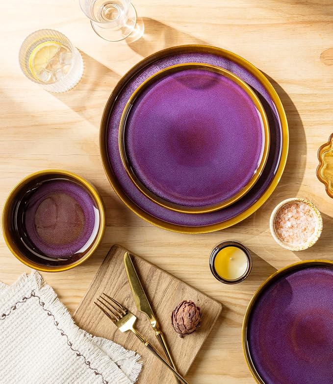 Ceramic Dinnerware Set for 4, 12-Piece Plates and Bowls Set | Handmade Reactive - Image 3