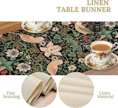 William Morris Floral Table Runner, Vintage Flowers Green Botanical Printed - Image 6
