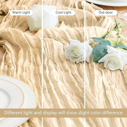Asee'm Sand Cheesecloth Table Runner 10FT Summer Boho Gauze Sheer Rustic | - Image 5