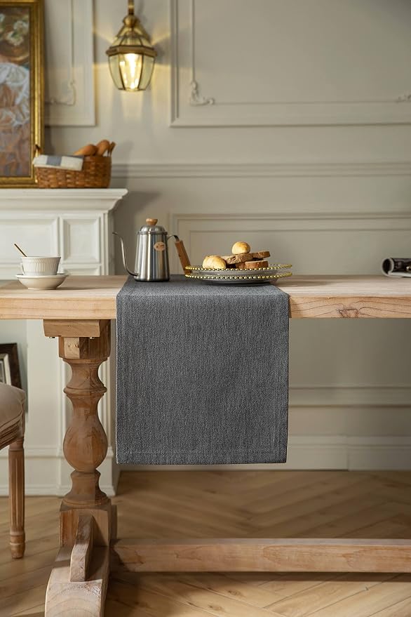 Burlap Style Farmhouse Table Runner, 14x90 Inches Graphite Grey | Thick Durable - Image 2