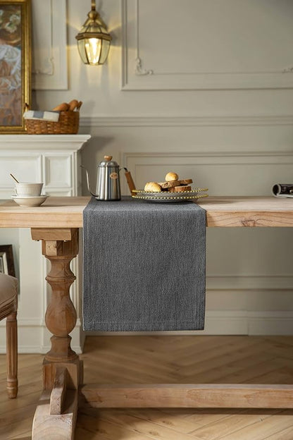 Burlap Style Farmhouse Table Runner, 14x36 Inches Graphite Grey | Thick Durable - Image 2