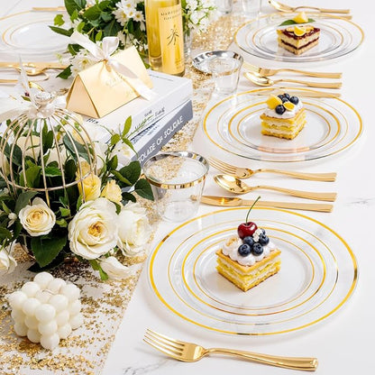 bUCLA 600PCS Clear Plates with Gold Trim - Image 6