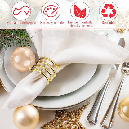 Moxweyeni 50 Pcs Gold Napkin Rings Metal Spiral Napkin Rings Round Napkin Holders Buckles DIY Cloth Napkin Holder for Christmas Thanksgiving Wedding Receptions Banquet Tables Party Decor