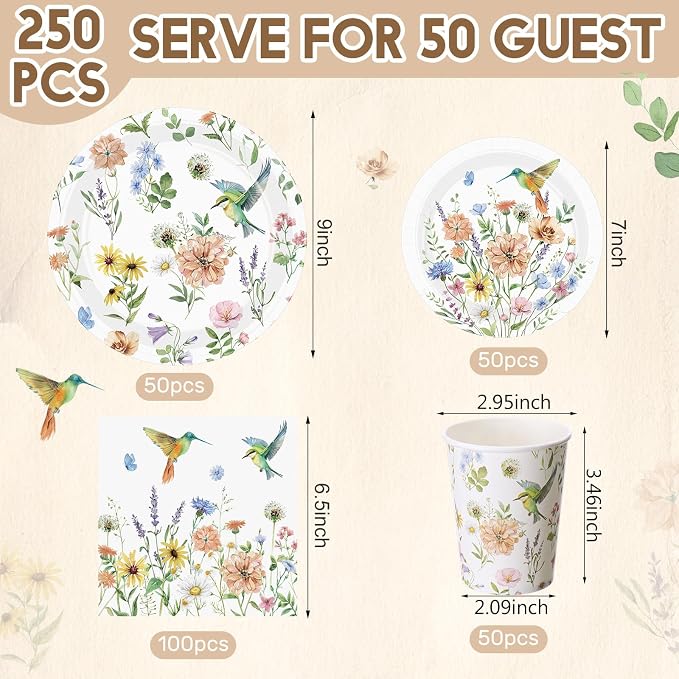 Pickmesh 250 Pcs Spring Wildflower Decoration Floral Hummingbird Themed - Image 2