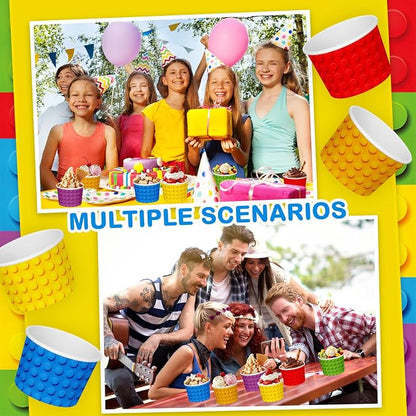 CHENGU 60 Pcs Building Block Snack Cups 9 oz Colorful Paper Ice Cream Bowls - Image 6