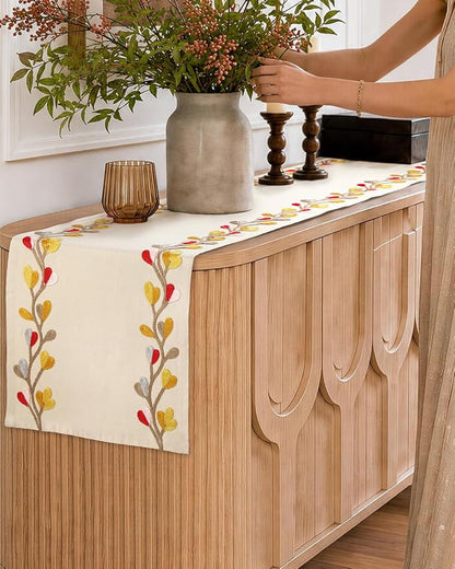 Embroidered Canvas 13"x 72" Narrow Table Runner, Branch | Exquisite Embroidery - Image 6