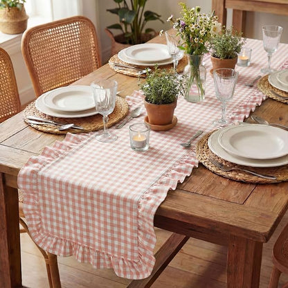 HunnmingRe 1 Pc Gingham Table Runner Light Pink, 118 X 13.8 Inch | Cotton - Image 5