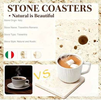 Travertine Stone Coasters Set, Durable Desk Coasters - Image 6