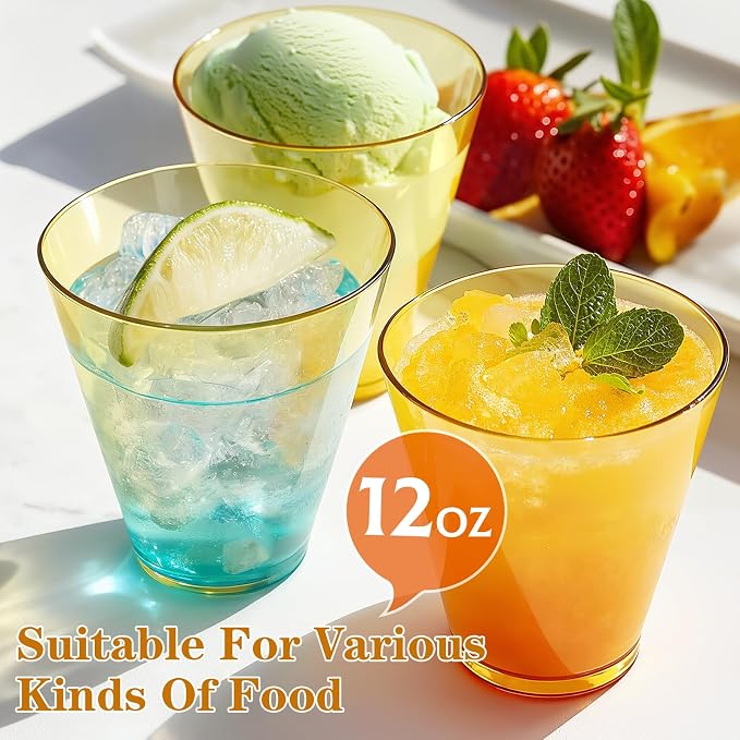 Glowserve 100 Pack 12 oz Gold Disposable Plastic Cups Cocktail Glasses | Cold - Image 3