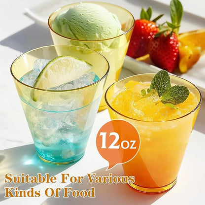Glowserve 100 Pack 12 oz Gold Disposable Plastic Cups Cocktail Glasses | Cold - Image 3
