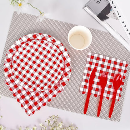 Vyntra Red Checkered Paper Plates and Napkins Set - Image 4