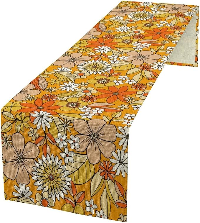 Floral Table Runner Retro 70s Hippie Daisy Flower Peace Love Birthday Party by SXXLDNG