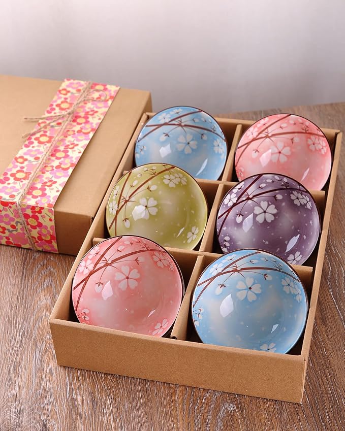 WHJY Cherry Bloom Chinese Japanese Ceramic Rice Bowl 10 oz, Sakura Bowl Gift Set - Image 5
