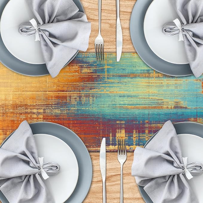 Blue Cyan Long Table Runners Country Rustic Farmhouse Linen Table Runners - Image 4