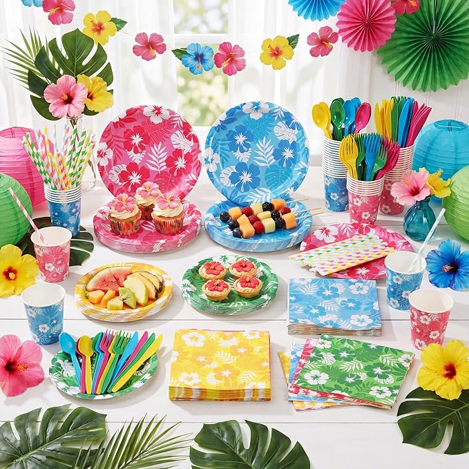 450 Pcs Hawaiian Luau Tableware Set Decorations, Serves 50 | Aloha Tropical - Image 6