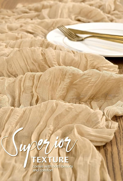 Showgeous 2 Pack Nude Cheesecloth Table Runners Boho Wedding Decor | Rustic - Image 4