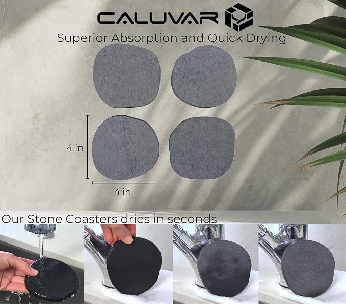 Stone Coasters Slate Set of 4, Absorbent Diatomaceous Earth Coasters - Image 3