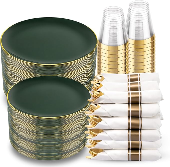 KIRE 350PCS Green and Gold Plates by KIRE