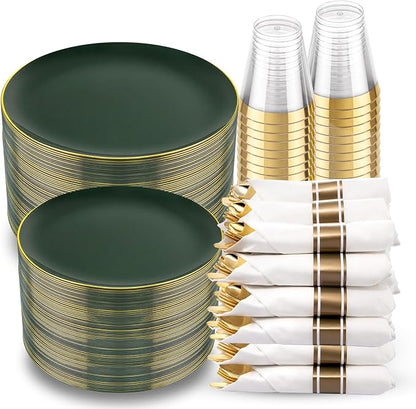 KIRE 350PCS Green and Gold Plates by KIRE