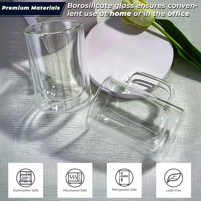 Aquach 12oz Double Walled Glass Coffee Mugs Set of 2, Insulated Tea Cups | - Image 5