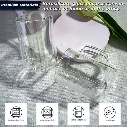 Aquach 12oz Double Walled Glass Coffee Mugs Set of 2, Insulated Tea Cups | - Image 5
