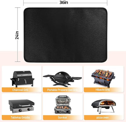 24x36in Heat Resistant Grill Mats for Outdoor Grill to Protect Your Prep Table and Outdoor Grill Table - Fire Proof & Water Proof & Oil Proof BBQ Mat - Black (0.6mm)