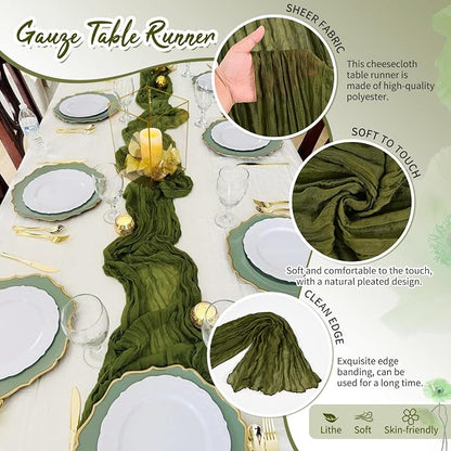Showgeous 18 Pack Olive Green Cheesecloth Table Runner, 17 x 108 Inches | Boho - Image 3