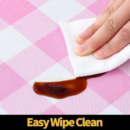 Smiry Rectangle Picnic Table Cloth, Elastic Waterproof Fitted Vinyl Tablecloths, Flannel Backed Buffalo Plaid Table Covers for Dining, Camping, Valentines (White and Pink, 30" x 60")