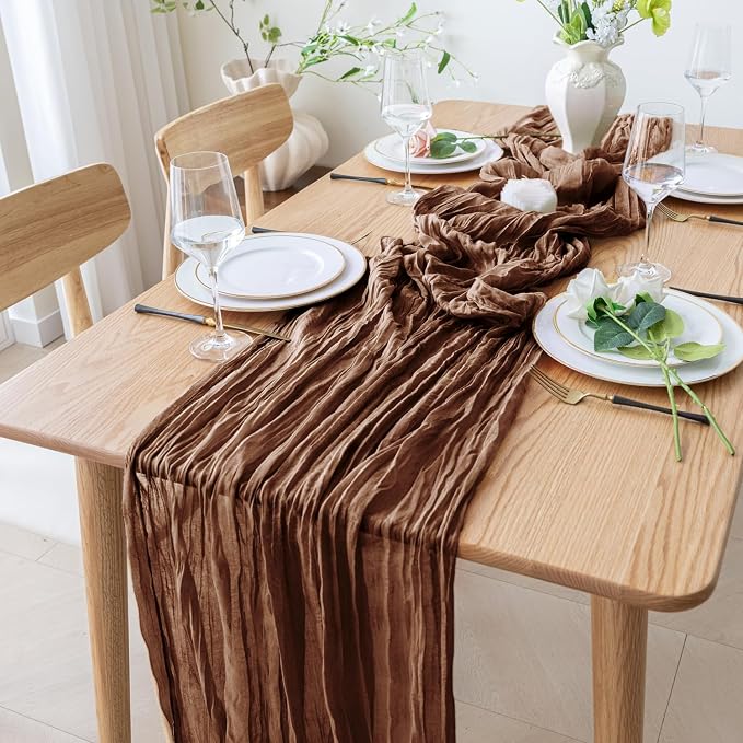 Cheesecloth Table Runner 10FT Brown Boho Gauze Rustic Sheer Runners | Cheese - Image 8