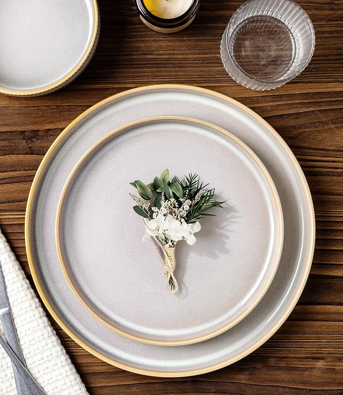 Ceramic Dinnerware Set for 4, 12-Piece Plates and Bowls Set | Lightweight - Image 3
