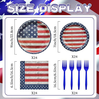 96 Pieces 4th of July Plates and Napkins Set, Vintage American Flag Disposable - Image 2